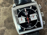 Tag Heuer Monaco Automatic Chronograph Black Dial Black Leather Strap Watch for Men - CBL2113.FC6177