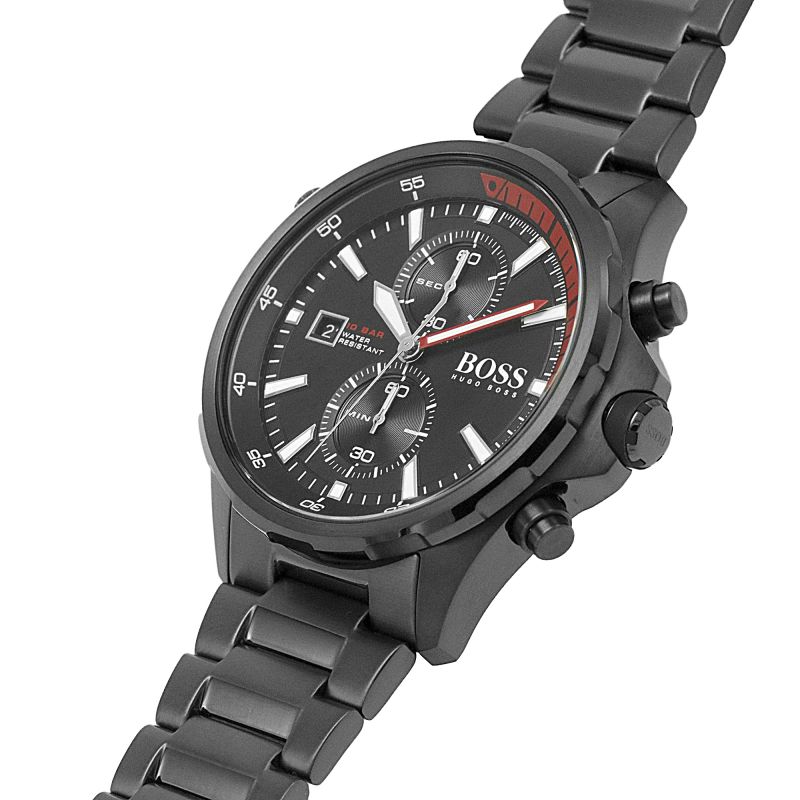 Hugo Boss Globetrotter Black Dial Black Steel Strap Watch for Men - 1513825