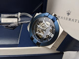 Maserati Potenza Automatic Skeleton Dial Blue Rubber Strap Watch For Men - R8821108035