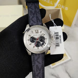 Michael Kors Brecken Chronograph Silver Dial Grey Leather Strap Watch For Men - MK8922