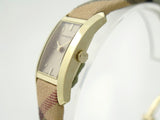 Burberry Pioneer Gold Dial Haymarket Beige Leather Strap Watch for Women - BU9509