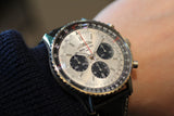 Breitling Navitimer B01 Chronograph 43 Silver Dial Black Leather Strap Watch for Men - AB0138241G1P1