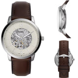 Fossil Neutra Automatic Skeleton White Dial Brown Leather Strap Watch for Men - ME3184