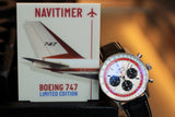 Breitling Navitimer B01 Chronograph 43 Boeing 747 White Dial Black Leather Strap Watch for Men - AB01383B1G1P1