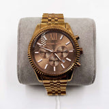 Michael Kors Lexington Chronograph Brown Dial Brown Steel Strap Watch For Men - MK8522