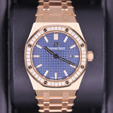 Audemars Piguet Royal Oak Quartz Diamonds Blue Dial Rose Gold Steel Strap Watch for Women - 67651OR.ZZ.1261OR.02