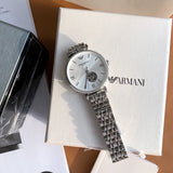 Emporio Armani Gianni T-Bar Automatic Silver Dial Silver Steel Strap Watch For Women - AR60022