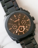 Fossil Machine Chronograph Black Dial Black Steel Strap Watch for Men - FS4682