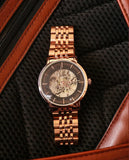 Fossil Boyfriend Automatic Skeleton Rose Gold Dial Rose Gold Steel Strap Watch for Women - ME3065