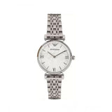 Emporio Armani Gianni T Bar White Marble Dial Silver Steel Strap Watch For Women - AR11170