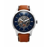 Fossil Townsman Automatic Skeleton Blue Dial Brown Leather Strap Watch for Men - ME3154