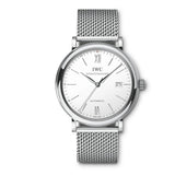 IWC Portofino Automatic White Dial Silver Mesh Bracelet Watch for Men - IW356505