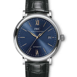 IWC Portofino Automatic Blue Dial Black Leather Strap Watch for Men - IW356523