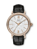 IWC Portofino Automatic Diamonds Silver Dial Black Leather Strap Watch for Women - IW357406