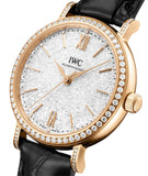 IWC Portofino Automatic Diamonds Silver Dial Black Leather Strap Watch for Women - IW357406