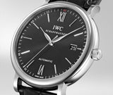 IWC Portofino Automatic Black Dial Black Leather Strap Watch for Men - IW356502