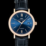 IWC Portofino Automatic Blue Dial Black Leather Strap Watch for Men - IW356522