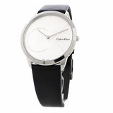 Calvin Klein Minimal Silver Dial Black Leather Strap Watch for Men - K3M211CY