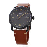 Fossil Commuter Three Hand Date Black Dial Brown Leather Strap Watch for Men - FS5276