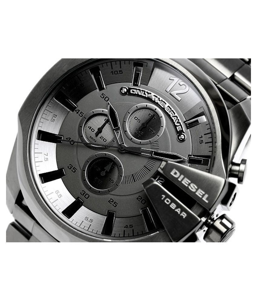 Diesel Mega Chief Chronograph Grey Dial Grey Steel Strap Watch for Men - DZ4282