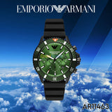 Emporio Armani Diver Chronograph Quartz Green Dial Black Silicon Strap Watch For Men - AR11463