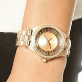 Marc Jacobs Henry Transparent Gold Dial Gold Steel Strap Watch for Women - MBM3338