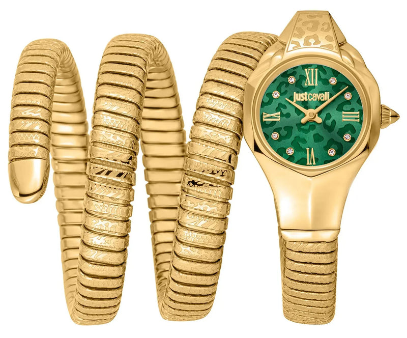 Just Cavalli Ravenna Green Dial Gold Steel Strap Watch for Women - JC1L271M0035