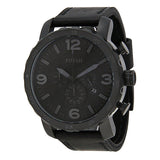 Fossil Nate Chronograph Black Dial Black Leather Strap Watch for Men - JR1354