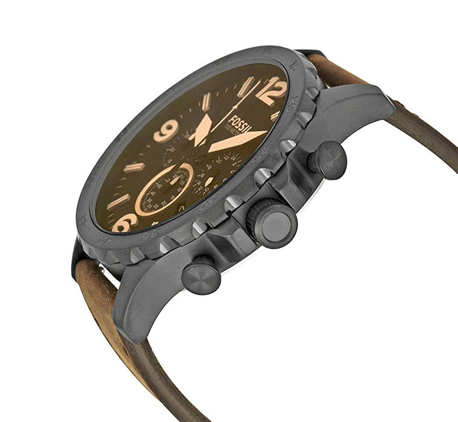 Fossil Nate Chronograph Brown Dial Brown Leather Strap Watch for Men - JR1487