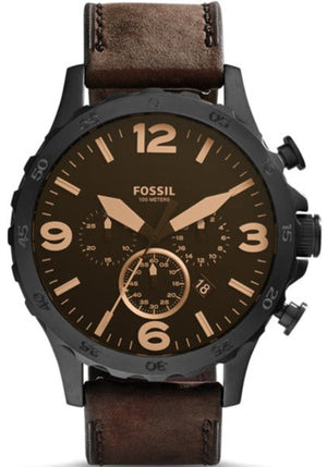 Fossil Nate Chronograph Brown Dial Brown Leather Strap Watch for Men - JR1487