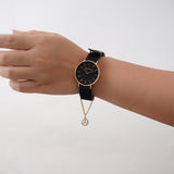 JWWCSET38 watch with black band and peace charm