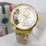 Fossil Townsman Chronograph Skeleton Gold Dial Gold Steel Strap Watch for Men -  ME1137