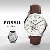 Fossil Townsman Automatic White Dial Brown Leather Strap Watch for Men - ME3064