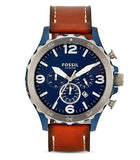 Fossil Nate Chronograph Navy Blue Dial Brown Leather Strap Watch for Men - JR1504