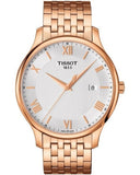 Tissot T Classic Tradition White Dial Rose Gold Steel Strap Watch For Women - T063.610.33.038.00