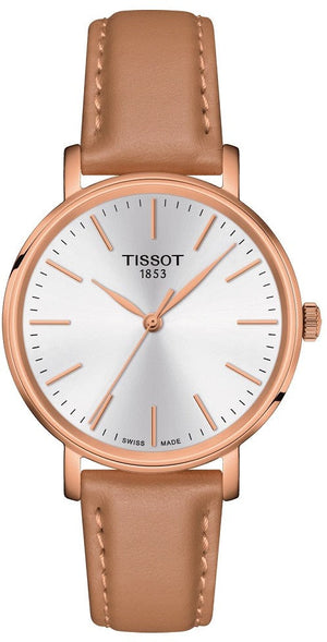 Tissot Everytime Lady Silver Dial Brown Leather Strap Watch for Women - T143.210.36.011.00