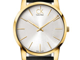 Calvin Klein City Silver Dial Black Leather Strap Watch For Men - K2G21520