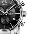 Calvin Klein City Chronograph Black Dial Silver Steel Strap Watch for Men - K2G27143