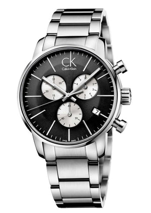 Calvin Klein City Chronograph Black Dial Silver Steel Strap Watch for Men - K2G2714X