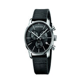 Calvin Klein City Chronograph Black Dial Black Leather Strap Watch for Men - K2G271C3