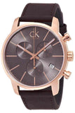 Calvin Klein City Chronograph Grey Dial Brown Leather Strap Watch for Men - K2G276G3