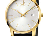 Calvin Klein City Mother of Pearl White Dial Black Leather Strap Watch for Men - K2G2G5C6