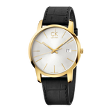 Calvin Klein City Mother of Pearl White Dial Black Leather Strap Watch for Men - K2G2G5C6