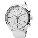 Calvin Klein Masculine Chronograph White Dial White Leather Strap Watch for Men - K2H27101