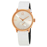 Calvin Klein Accent Silver Dial White Leather Strap Watch for Women - K2Y216K6