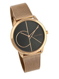 Calvin Klein Minimal Black Dial Rose Gold Mesh Bracelet Watch for Men - K3M21621