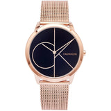 Calvin Klein Minimal Black Dial Rose Gold Mesh Bracelet Watch for Men - K3M21621