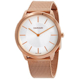 Calvin Klein Minimal White Dial Rose Gold Mesh Bracelet Watch for Men - K3M21626