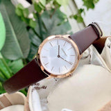 Calvin Klein Minimal White Dial Brown Leather Strap Watch for Women - K3M226G6