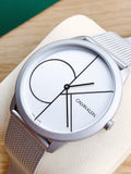 Calvin Klein Minimal White Dial Silver Mesh Bracelet Watch for Men - K3M5115X